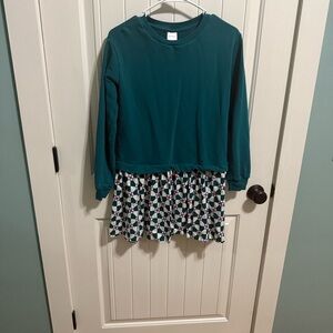 Hanna Anderson Teal Long Sleeve Dress with Geometric Skirt size 12